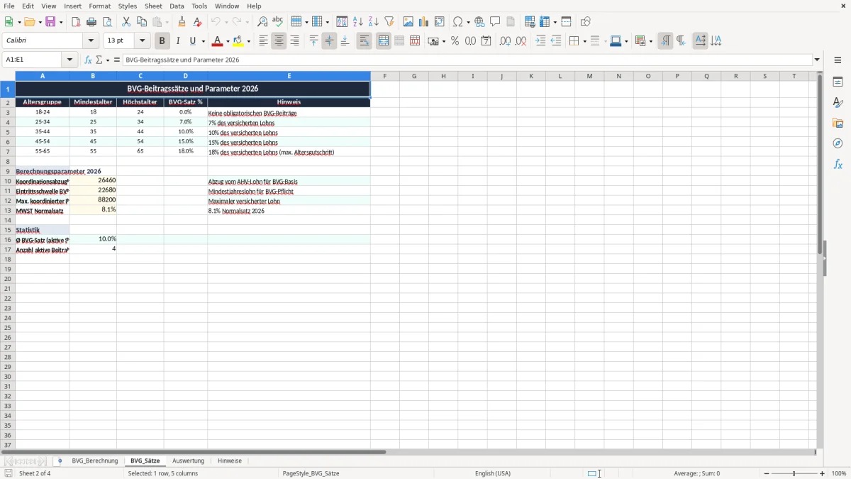 Screenshot 2: Blatt BVG_Sätze - Excel-Vorlage bvg beitrag berechnung excel vorlage schweiz