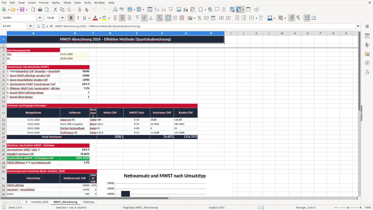 Screenshot 2: Blatt MWST_Abrechnung - Excel-Vorlage mwst abrechnung effektive methode excel vorlage schweiz