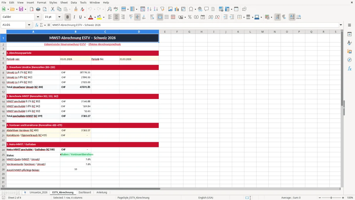 Screenshot 2: Blatt ESTV_Abrechnung - Excel-Vorlage mwst abrechnung estv excel vorlage schweiz