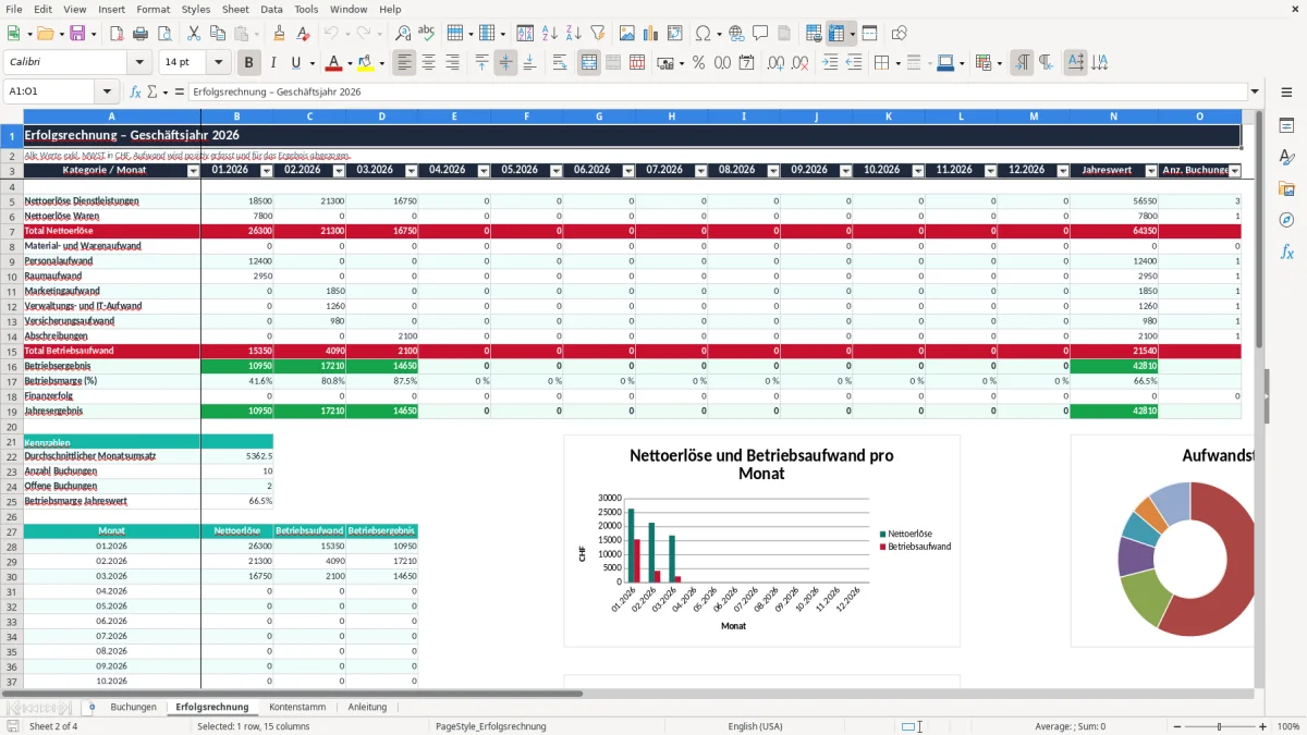 Screenshot 2: Blatt Erfolgsrechnung - Excel-Vorlage erfolgsrechnung vorlage excel schweiz