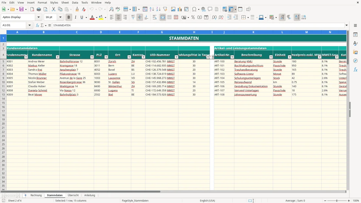 Screenshot 2: Blatt Stammdaten - Excel-Vorlage vorlage rechnung schweiz excel