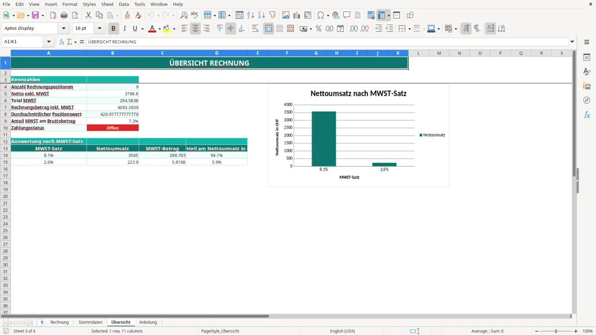 Screenshot 3: Blatt Übersicht - Excel-Vorlage vorlage rechnung schweiz excel